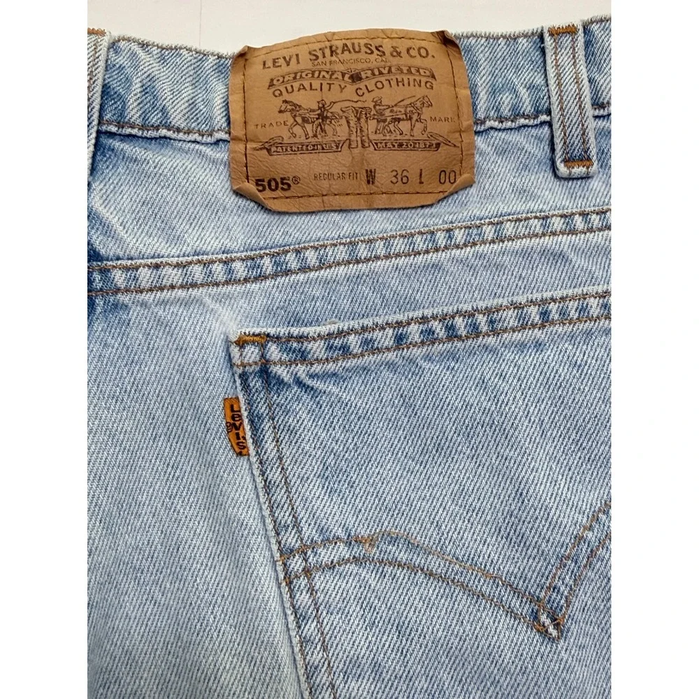 Vintage Levis 505 Orange Tab Denim Shorts Mens 36 Light Wash Regular Fit 90s